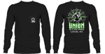 Black Long Sleeve w/Bug on pocket lime green bolt on back